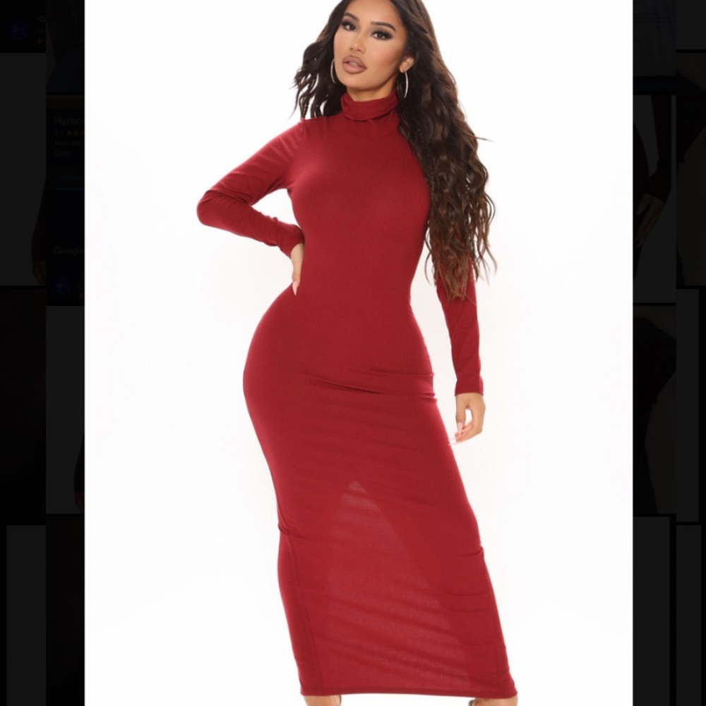 Long red turtle neck dress